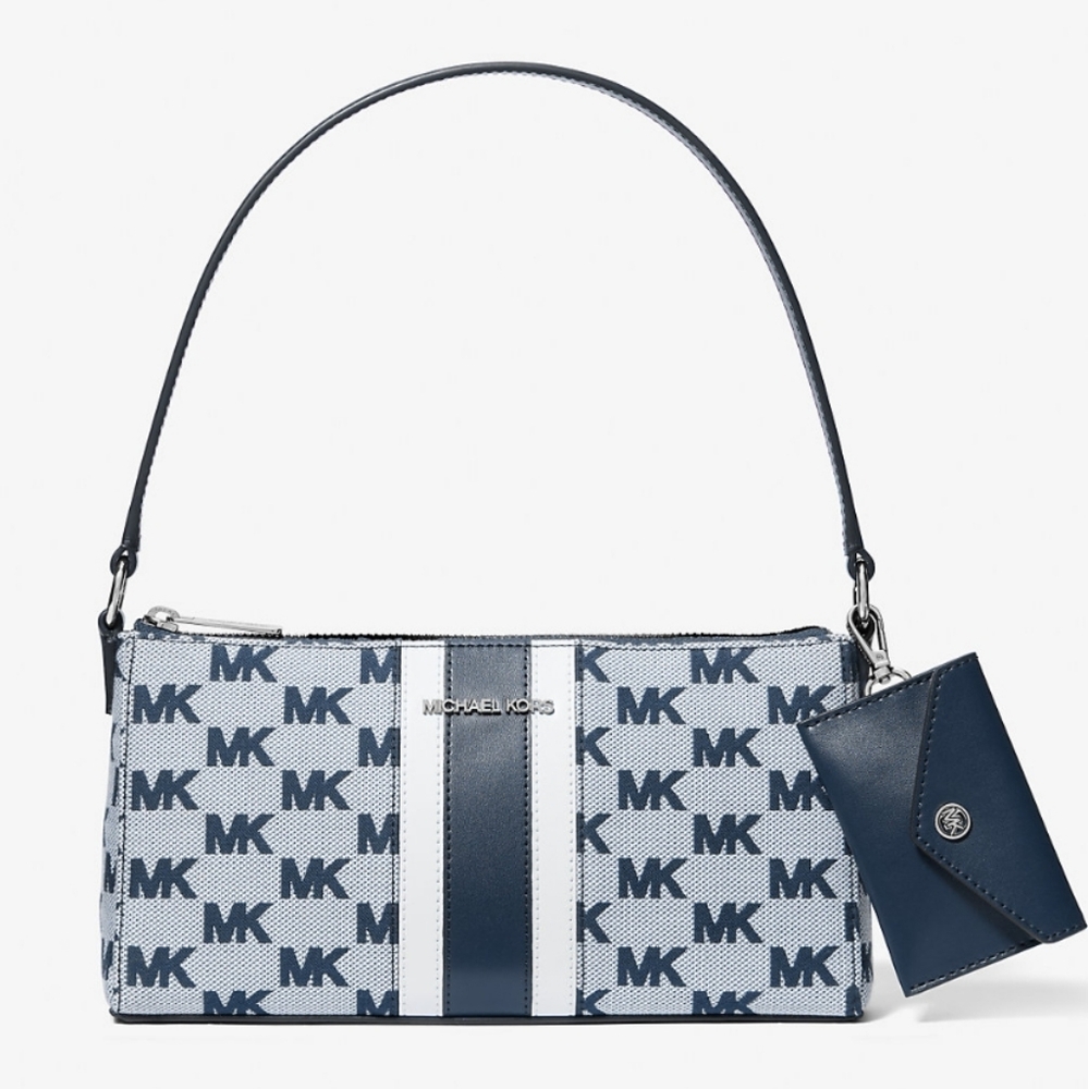 MICHAEL KORS Vincent Medium Logo‎ Jacquard Pochette with Card Case NWT